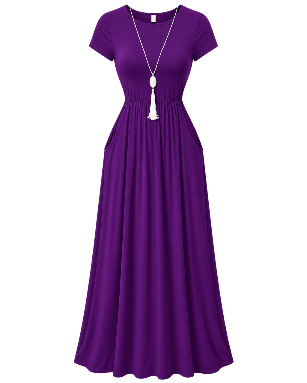 Women's Red Short Sleeve Maxi Dress with Pockets – Casual Long Dress