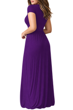 Women's Red Short Sleeve Maxi Dress with Pockets – Casual Long Dress