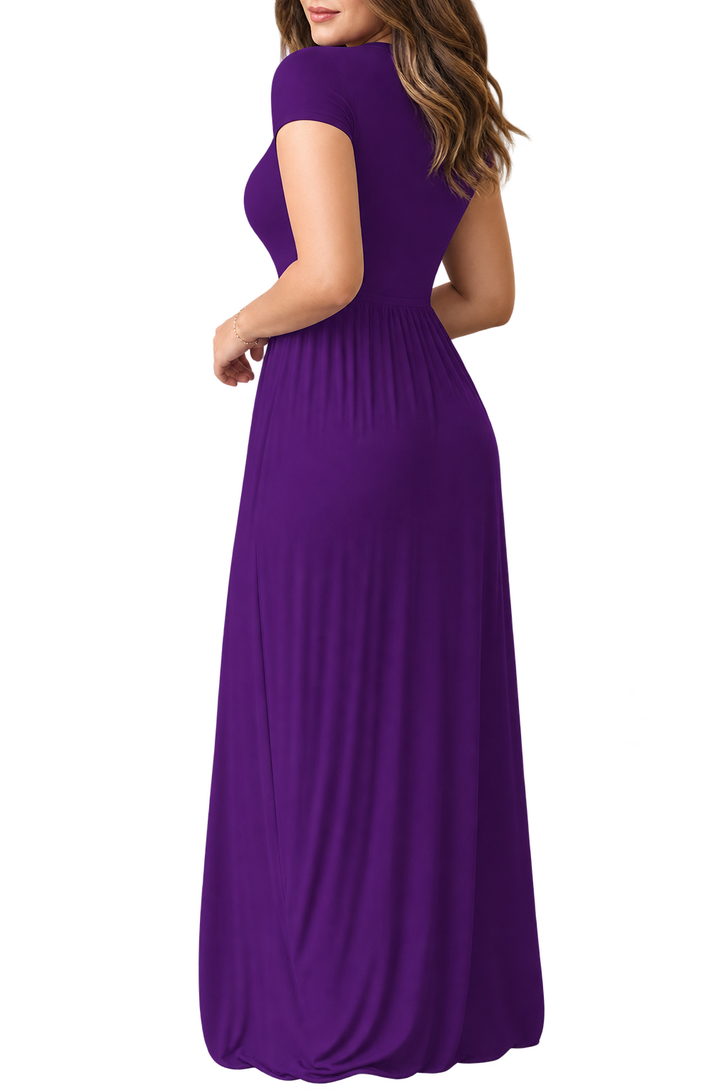 Women's Red Short Sleeve Maxi Dress with Pockets – Casual Long Dress