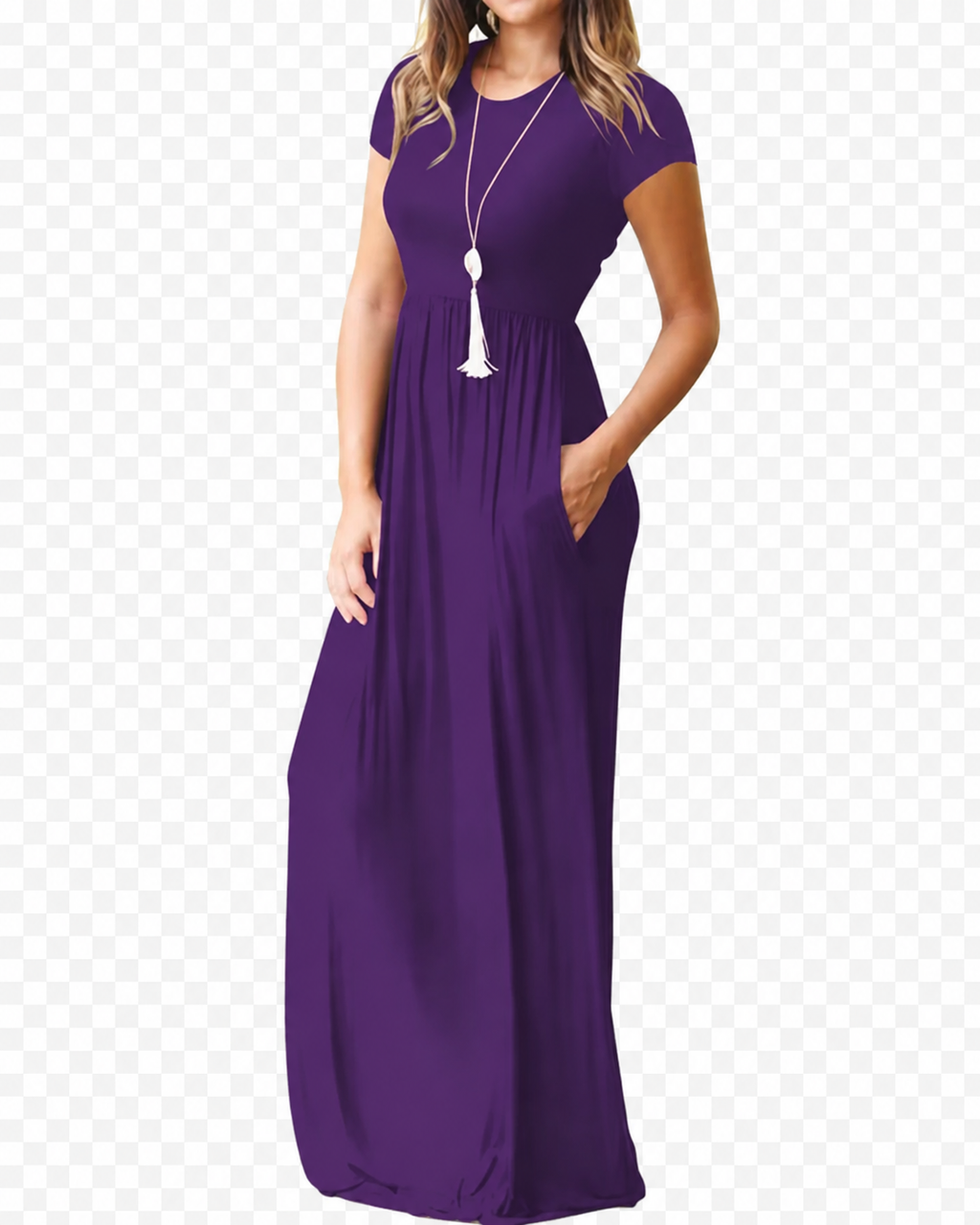 Women's Red Short Sleeve Maxi Dress with Pockets – Casual Long Dress