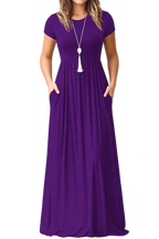 Women's Red Short Sleeve Maxi Dress with Pockets – Casual Long Dress