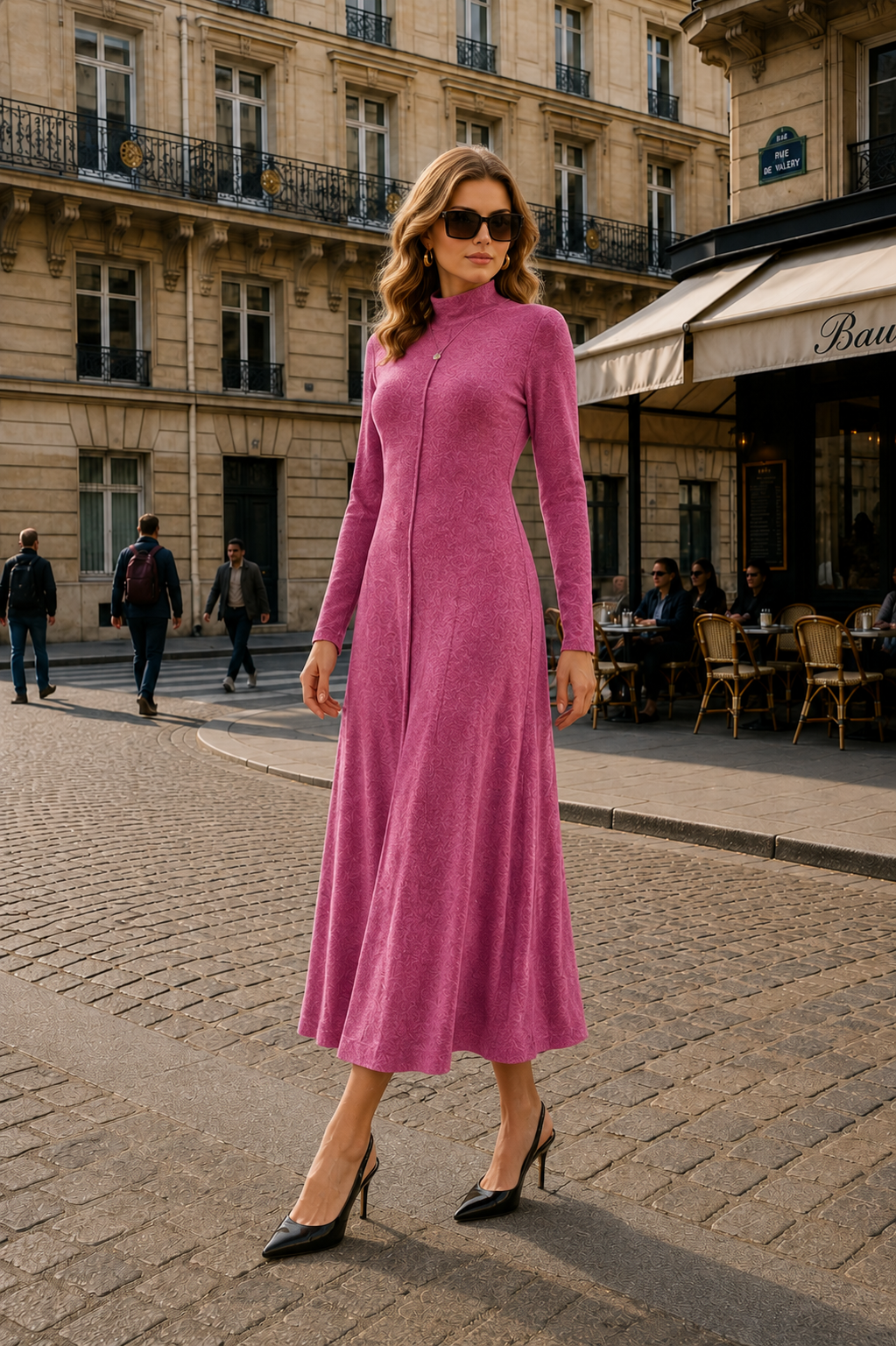 Women’s Long Sleeve Mock Neck Maxi Dress with Pockets – Casual A-Line Fall Dress, Soft Stretchy Ankle-Length Dress for Work