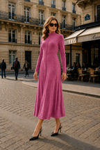 Women’s Long Sleeve Mock Neck Maxi Dress with Pockets – Casual A-Line Fall Dress, Soft Stretchy Ankle-Length Dress for Work