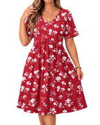 Plus Size Floral V Neck Midi Dress for Women with Pockets