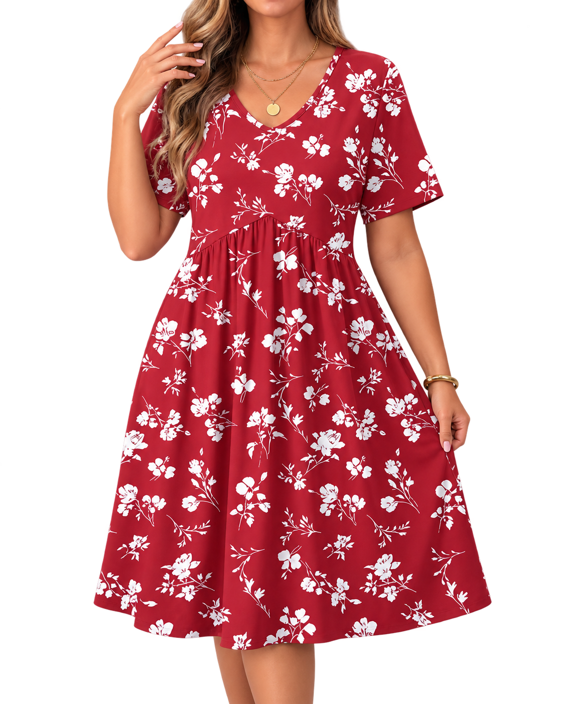 Plus Size Floral V Neck Midi Dress for Women with Pockets