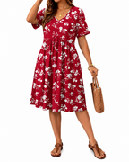 Plus Size Floral V Neck Midi Dress for Women with Pockets