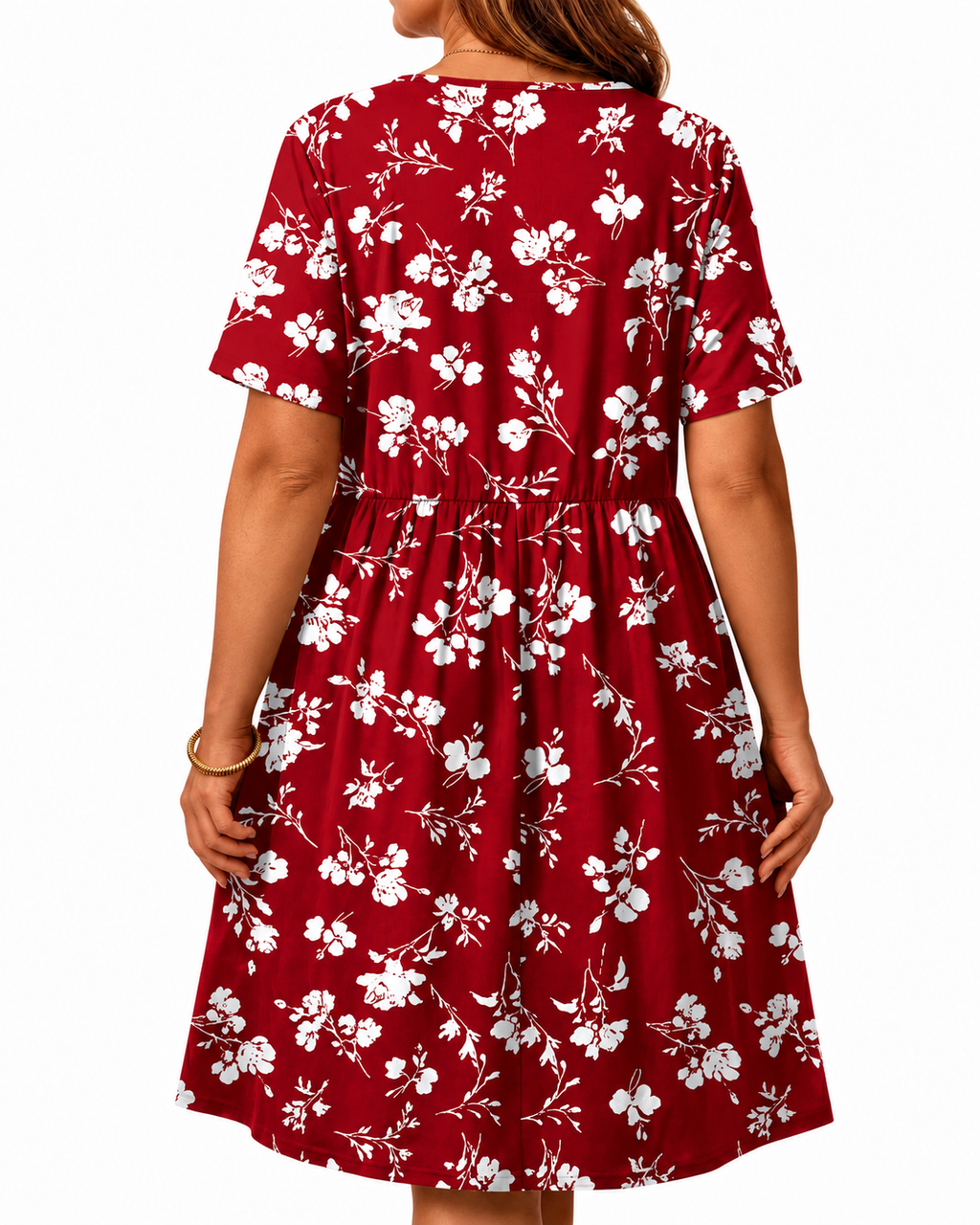 Plus Size Floral V Neck Midi Dress for Women with Pockets