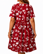 Plus Size Floral V Neck Midi Dress for Women with Pockets