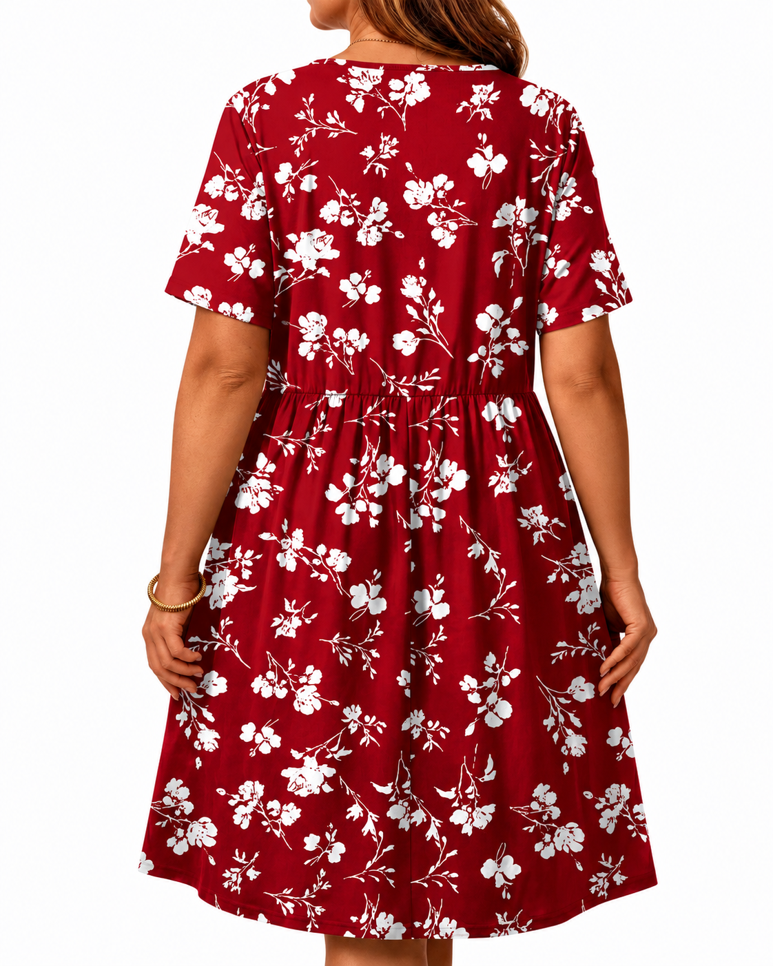 Plus Size Floral V Neck Midi Dress for Women with Pockets