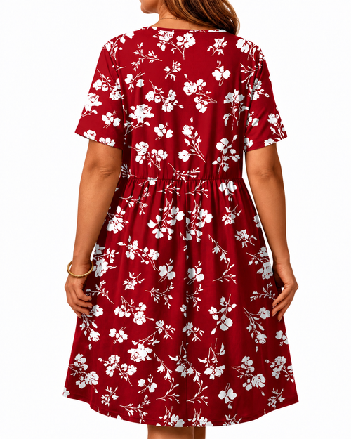 Plus Size Floral V Neck Midi Dress for Women with Pockets