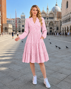 Women’s Fall Long Sleeve V-Neck Midi Dress – Casual Loose A-Line Tiered Swing Dress with Pockets