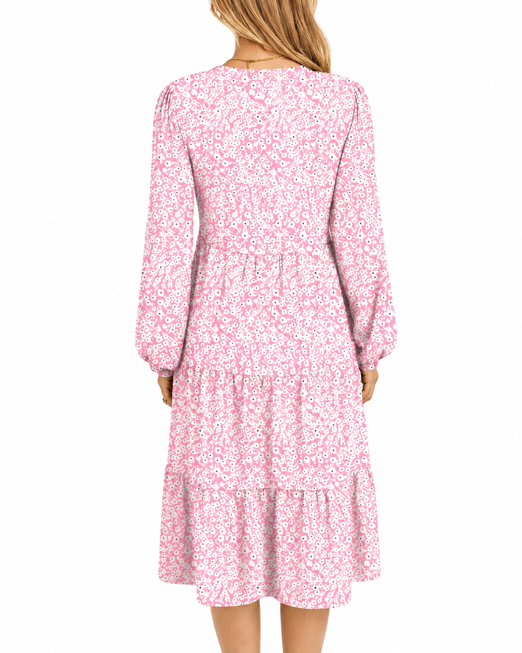 Women’s Fall Long Sleeve V-Neck Midi Dress – Casual Loose A-Line Tiered Swing Dress with Pockets