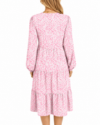 Women’s Fall Long Sleeve V-Neck Midi Dress – Casual Loose A-Line Tiered Swing Dress with Pockets