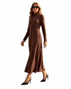 Women’s Long Sleeve Mock Neck Maxi Dress with Pockets – Casual A-Line Fall Dress, Soft Stretchy Ankle-Length Dress for Work
