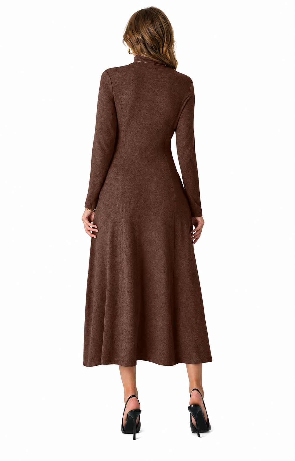 Women’s Long Sleeve Mock Neck Maxi Dress with Pockets – Casual A-Line Fall Dress, Soft Stretchy Ankle-Length Dress for Work