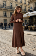 Women’s Long Sleeve Mock Neck Maxi Dress with Pockets – Casual A-Line Fall Dress, Soft Stretchy Ankle-Length Dress for Work