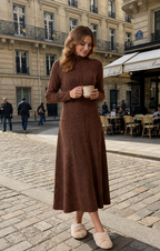 Women’s Long Sleeve Mock Neck Maxi Dress with Pockets – Casual A-Line Fall Dress, Soft Stretchy Ankle-Length Dress for Work