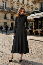 Women’s Long Sleeve Mock Neck Maxi Dress with Pockets – Casual A-Line Fall Dress, Soft Stretchy Ankle-Length Dress for Work