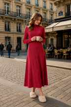 Women’s Long Sleeve Mock Neck Maxi Dress with Pockets – Casual A-Line Fall Dress, Soft Stretchy Ankle-Length Dress for Work