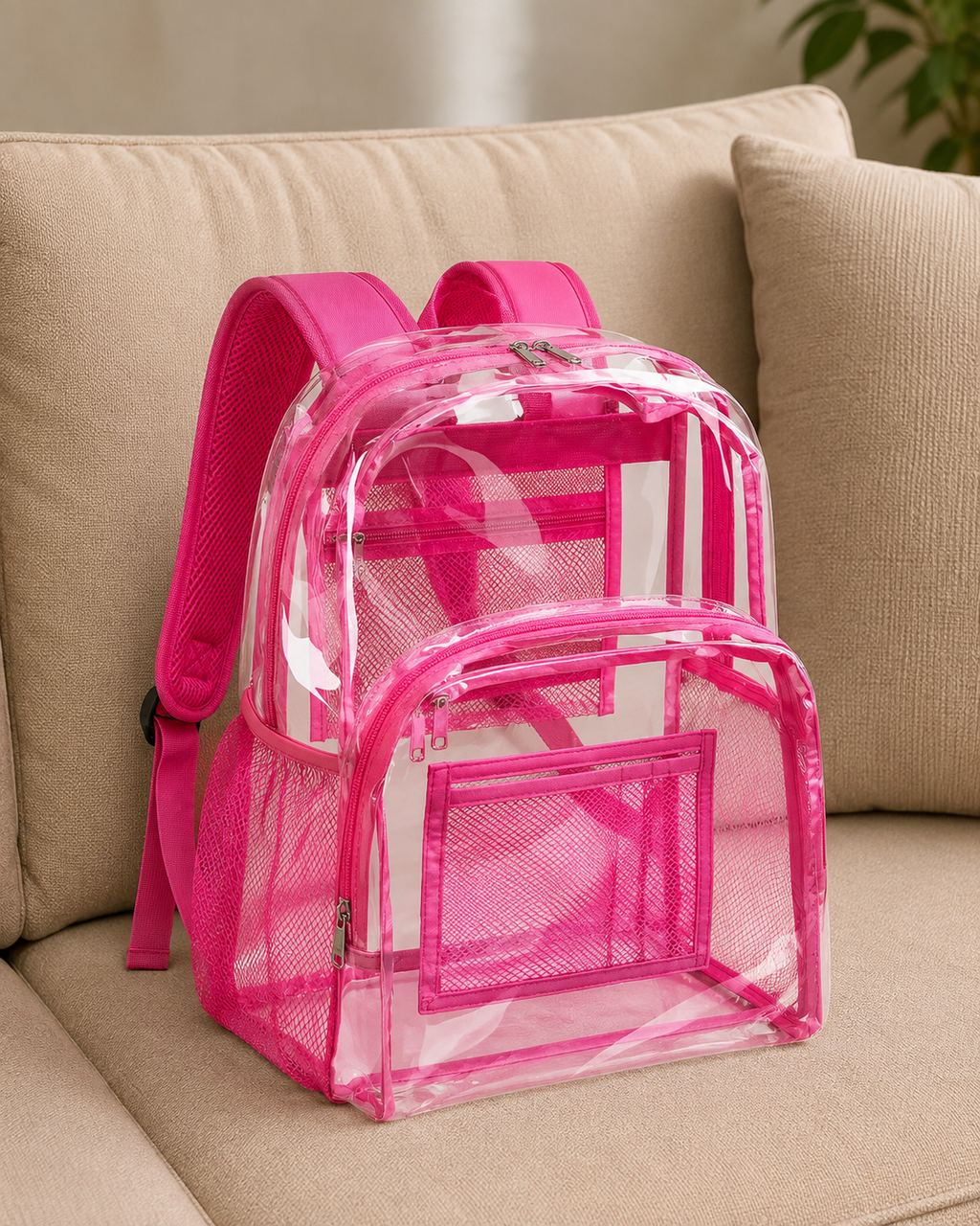 Clear Heavy-Duty Backpack for School & Travel – Large See-Through PVC Bookbag with Padded Straps
