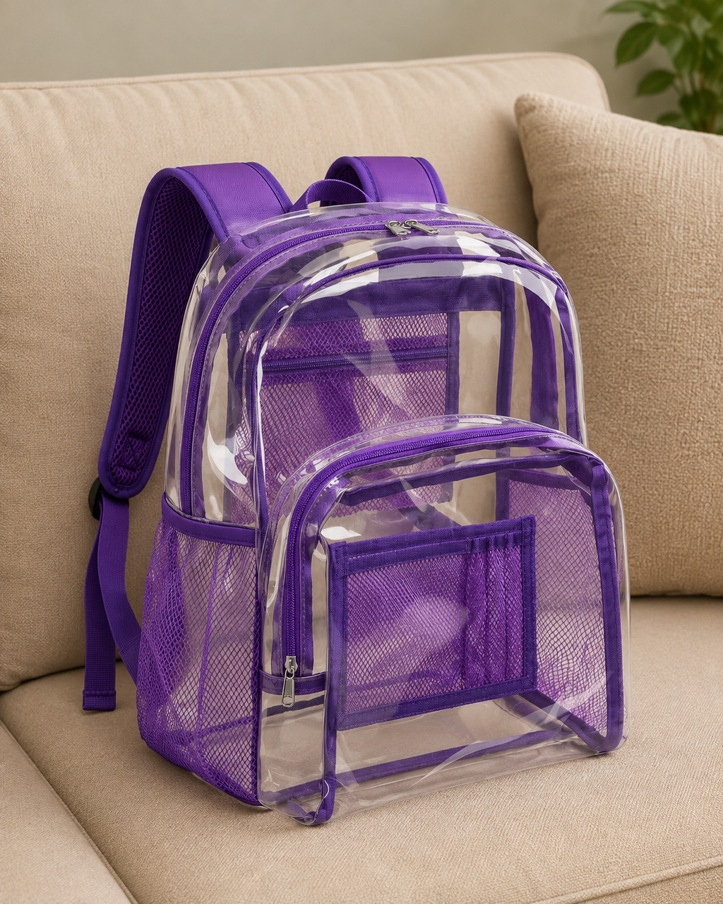 Clear Heavy-Duty Backpack for School & Travel – Large See-Through PVC Bookbag with Padded Straps