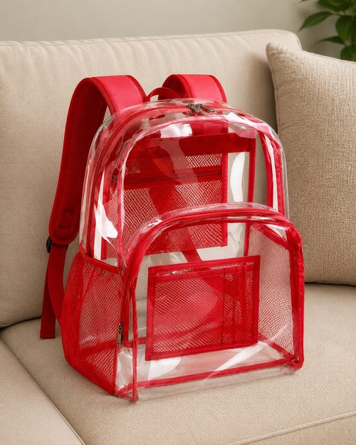 Clear Heavy-Duty Backpack for School & Travel – Large See-Through PVC Bookbag with Padded Straps