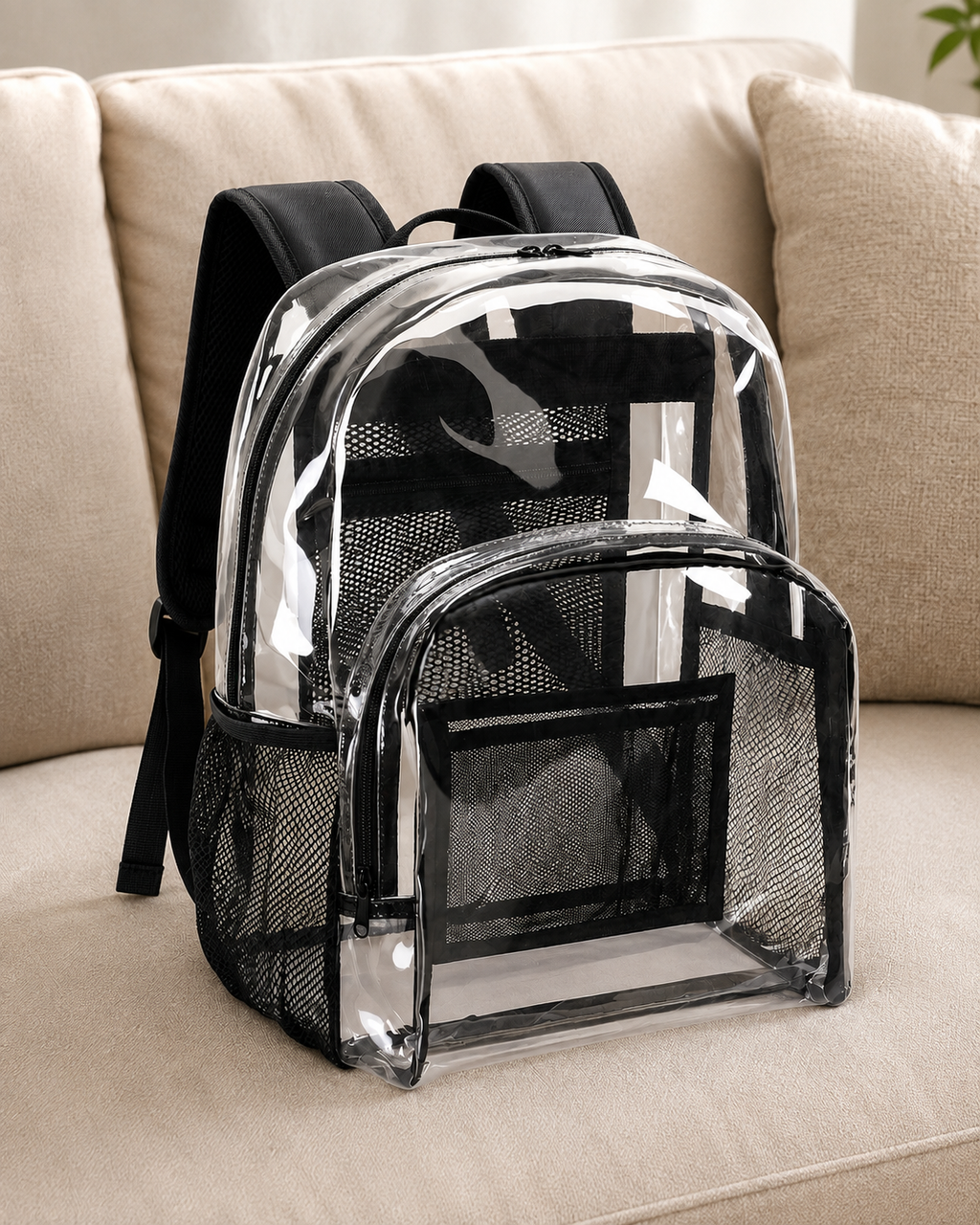 Clear Heavy-Duty Backpack for School & Travel – Large See-Through PVC Bookbag with Padded Straps