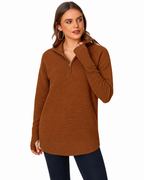 Women's Ribbed Knit Quarter-Zip Pullover Sweater
