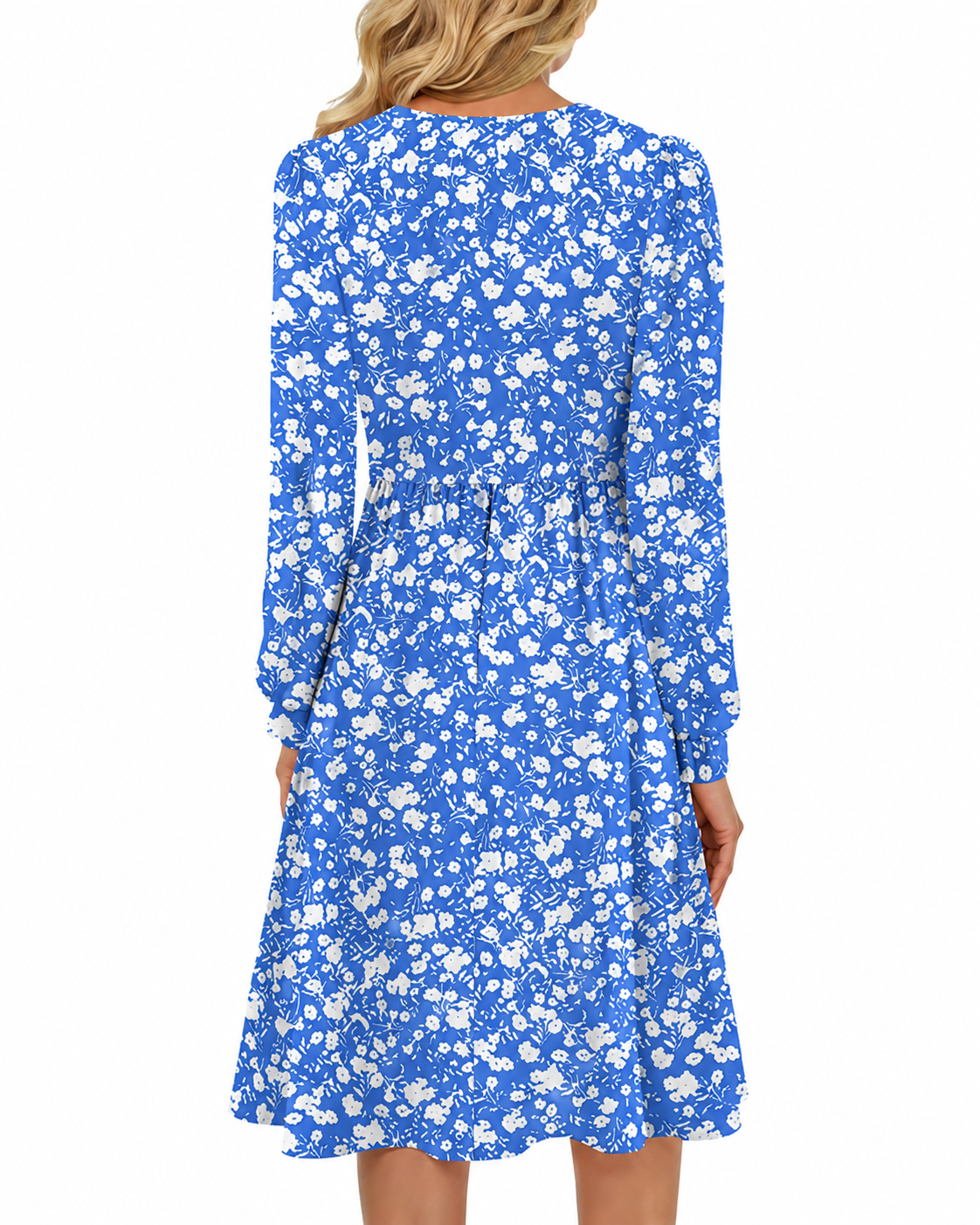 Women’s Floral V-Neck Long Sleeve Midi Dress with Pockets – Casual Button Front A-Line Dress