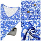 Women’s Floral V-Neck Long Sleeve Midi Dress with Pockets – Casual Button Front A-Line Dress