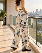 Women’s Floral Print Wide Leg Jeans Long Casual Denim Pants